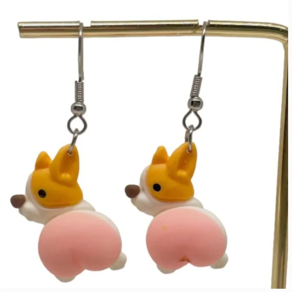 ⭐️❤️ FREE Corgi Dog Animal Puppy Butt Booty Funny Hipster Pop Art Chic Earrings
